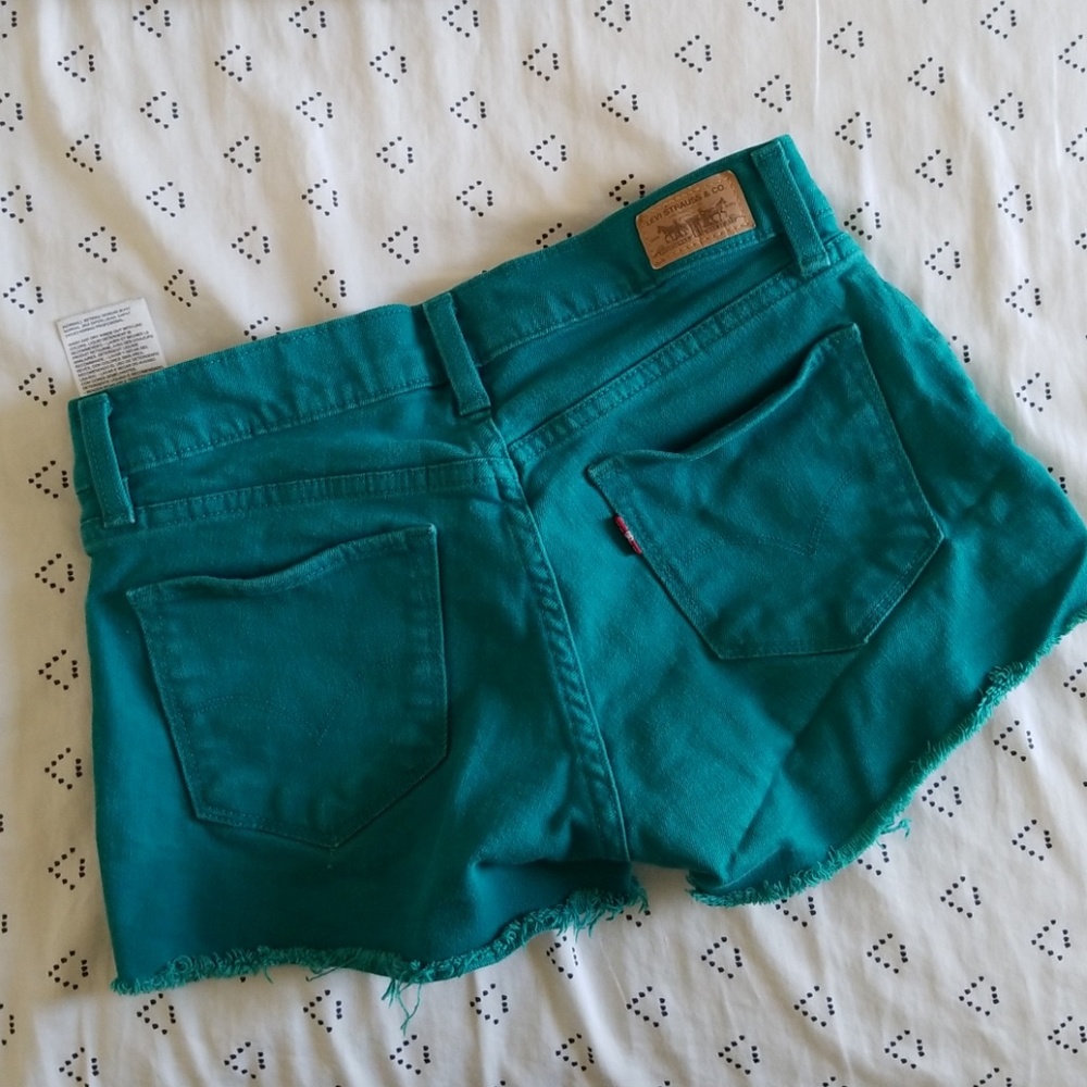 Teal Levi's cutoff shorts